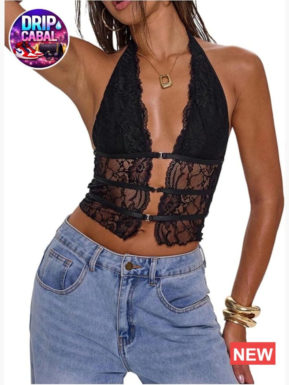 Lace Sheer Hollow Out Y2k Halter Top Backless Deep V Neck Crop Vest Shirts